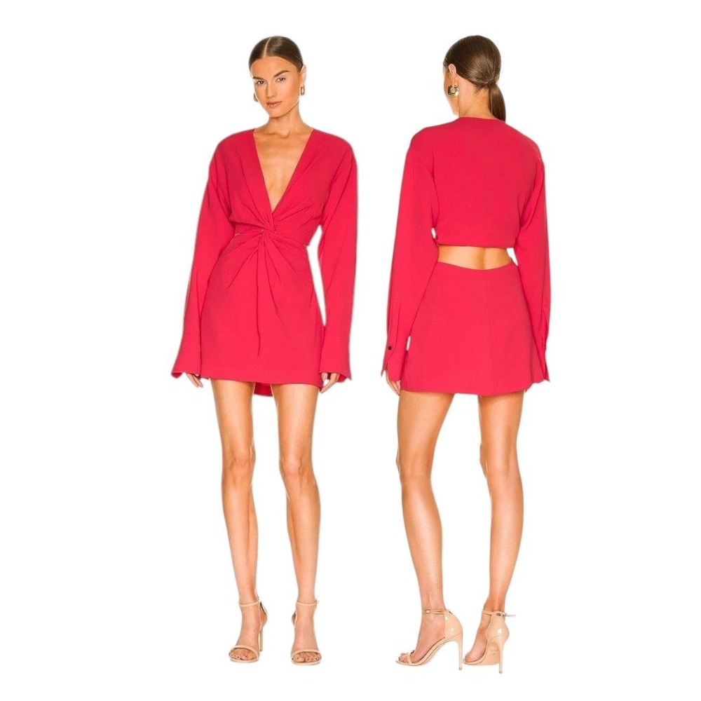 A.L.C Zoey Twist Front Cutout Mini Dress Long‎ Sleeve Pink Red Sheath Cocktail 2